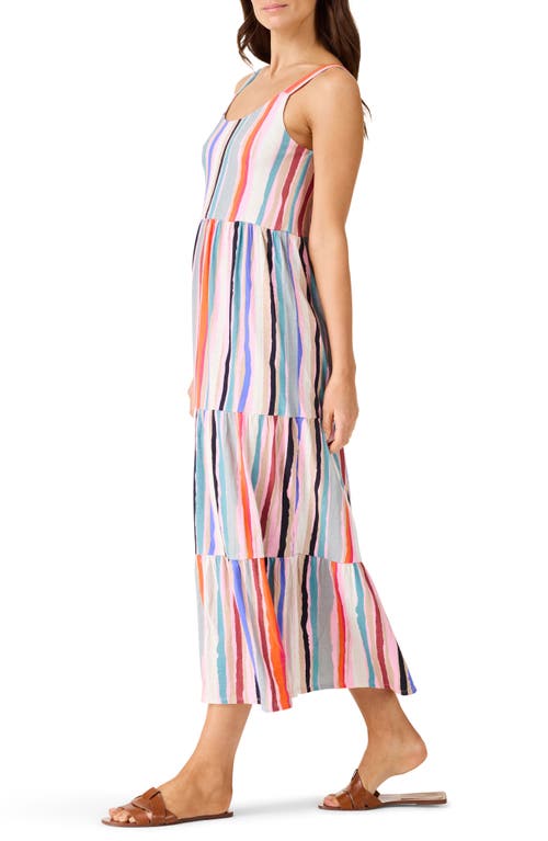 Nzt By Nic+zoe Painted Stripe Tiered Midi Sundress In Pink Multi