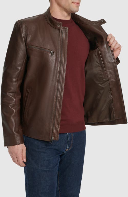 Shop Cole Haan Leather Moto Jacket In Brown