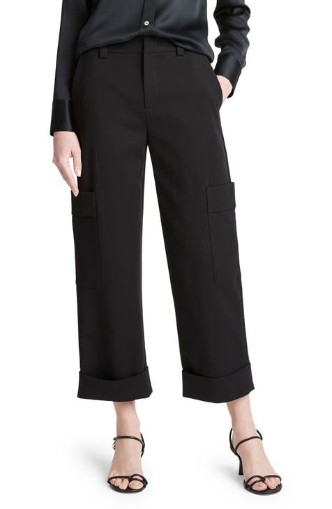 Cropped Cotton Stretch Trousers - Black - Ladies