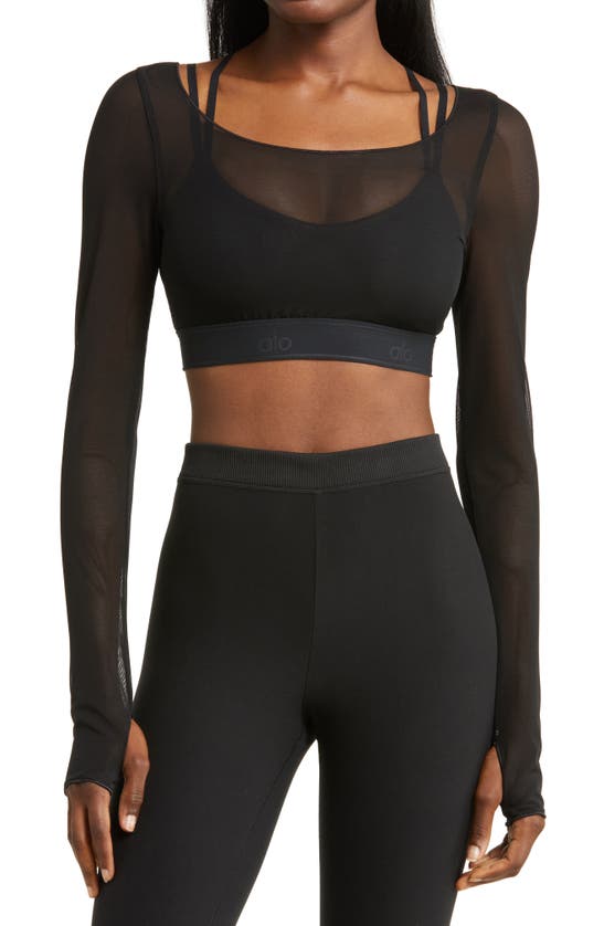 Alo Yoga Airlift Ballet Dream Long Sleeve Bra Top In Black | ModeSens