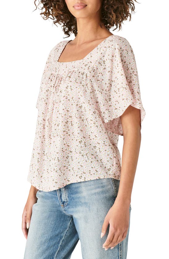 Lucky Brand Square Neck Peasant Top In Pink Multi | ModeSens