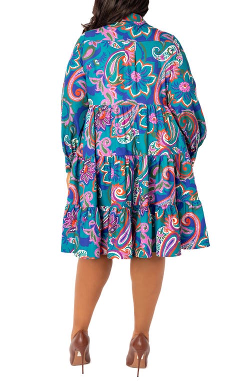 Shop Buxom Couture Floral Long Sleeve Shirtdress In Teal Multi