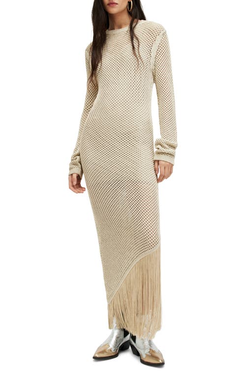 AllSaints Jesse Metallic Long Sleeve Cotton Blend Sweater Dress Gold at Nordstrom,