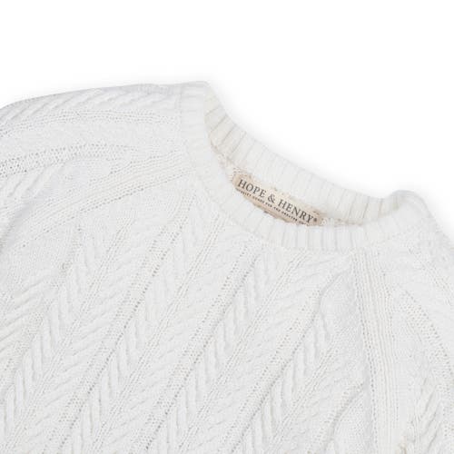 Hope & Henry Girls' Organic Raglan Cable Sweater, Kids In Soft White Leaf Cable