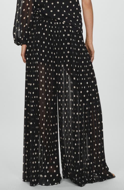 Shop Mango Adela Polka Dot Pleated Chiffon Palazzo Pants In Black