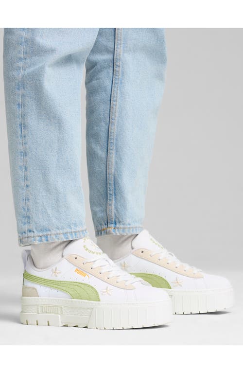 Shop Puma Mayze Floral Embroidery Platform Sneaker In  White-pistachio Green