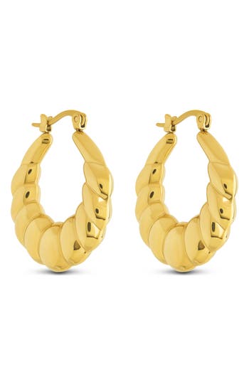 Sterling Forever Piper Twisted Polished Hoop Earrings In Gold