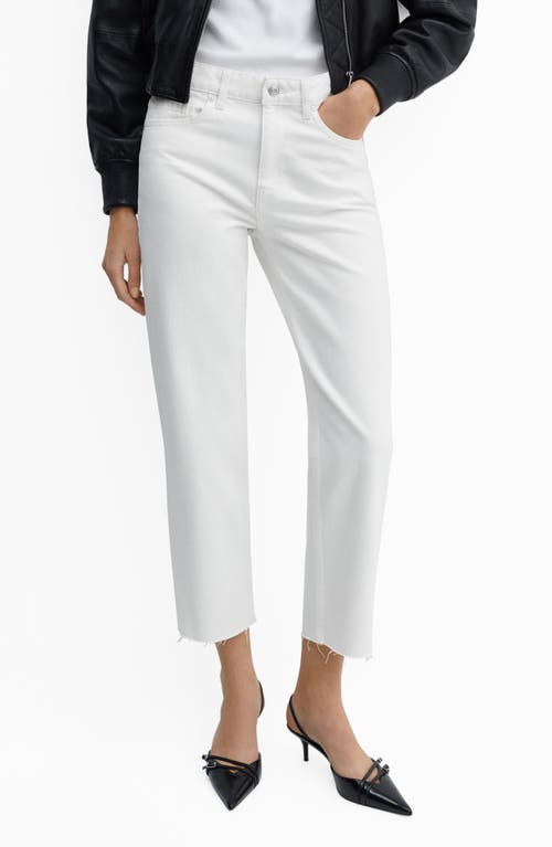 Shop Mango Blanca Raw Hem Mid Rise Crop Straight Leg Jeans In White