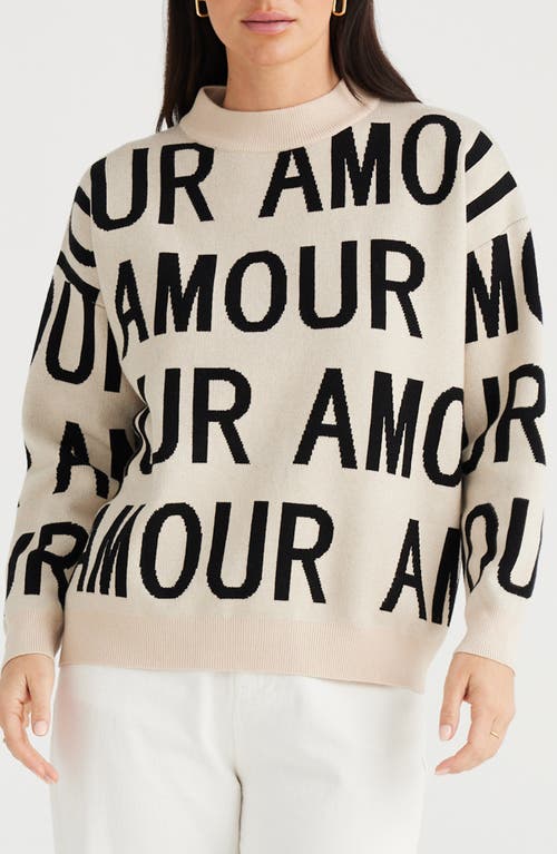 Shop Brave + True Brave+true Amour Graphic Sweater In Natural W Black