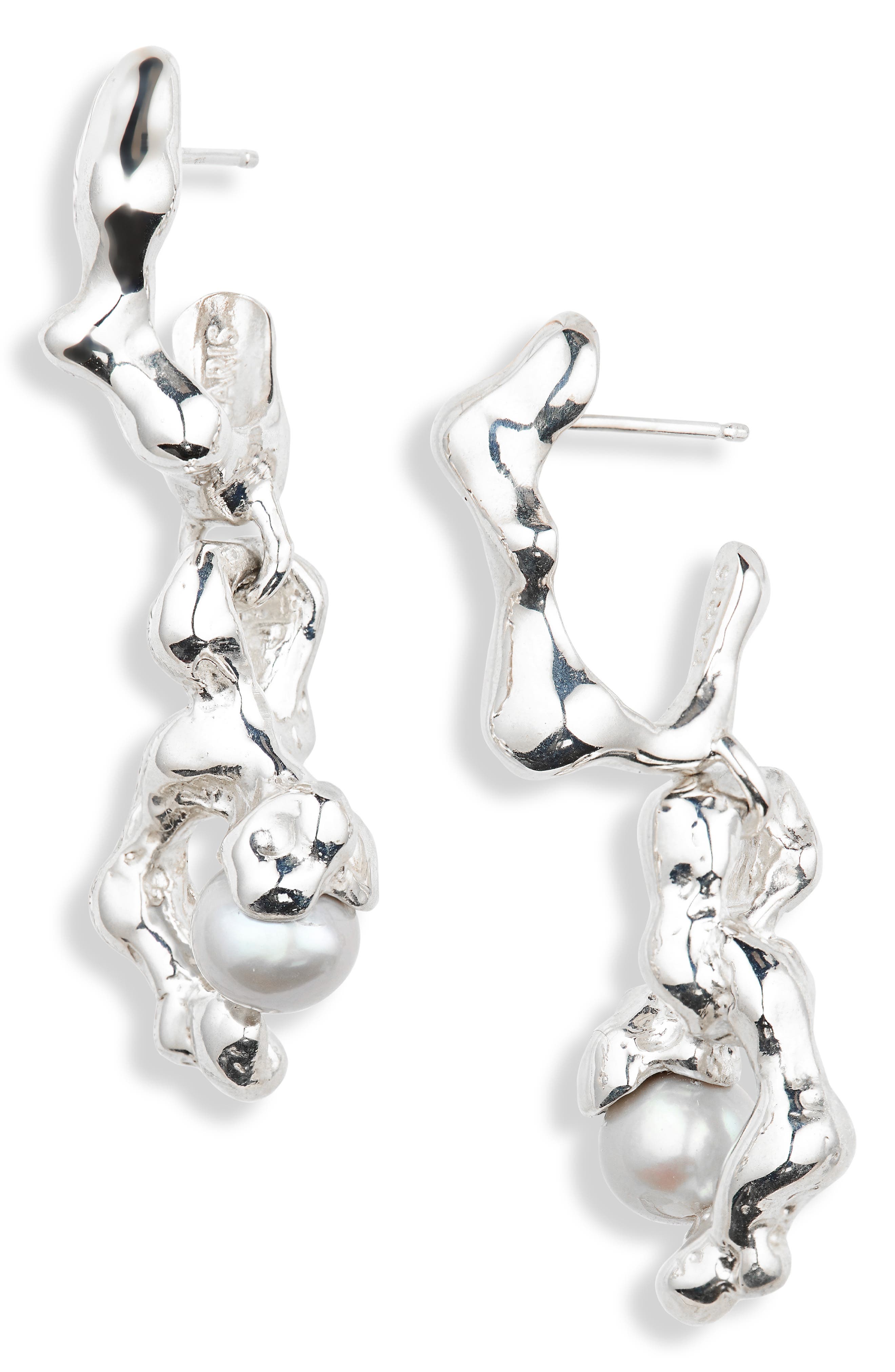 FARIS Fellini Cultured Pearl Drop Earrings in Silver 