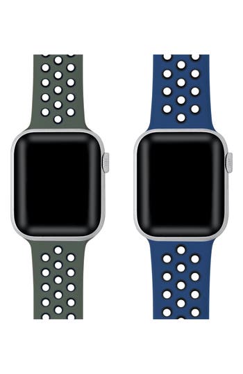 Shop The Posh Tech Posh Tech Breathable Silicone Sport Apple Watch Band In Olive Green/midnight
