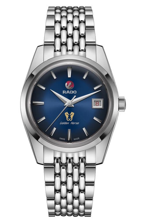 Shop Rado Golden Horse Automatic Bracelet Watch, 37mm In Silver/blue