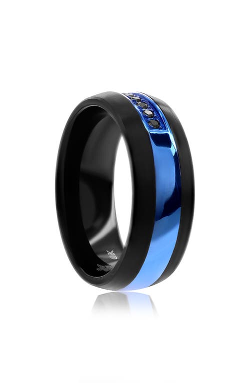 Blackjack Mens' Black & Blue Tungsten Cubic Zirconia Band Ring In Black/blue