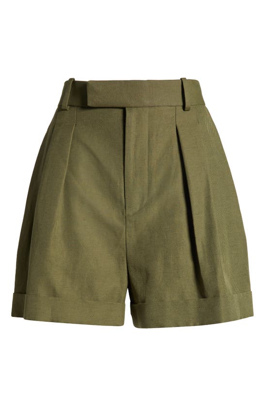 Shop Frame Pleated Wide Cuff Twill Shorts In Military Green