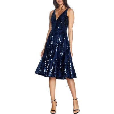 Dress The Population Sophie Fit & Flare Dress, Blue