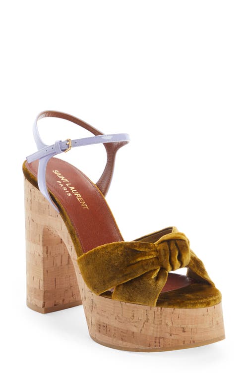 Saint Laurent Bianca St. Heaven Knot Platform Sandal in Dark Gold/Lilac