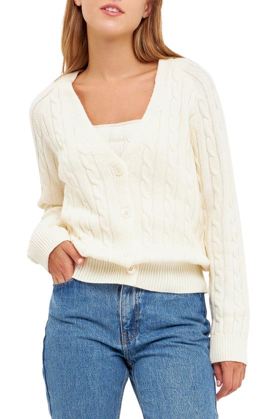 English Factory Cable Knit Cardigan Sweater In Ivory