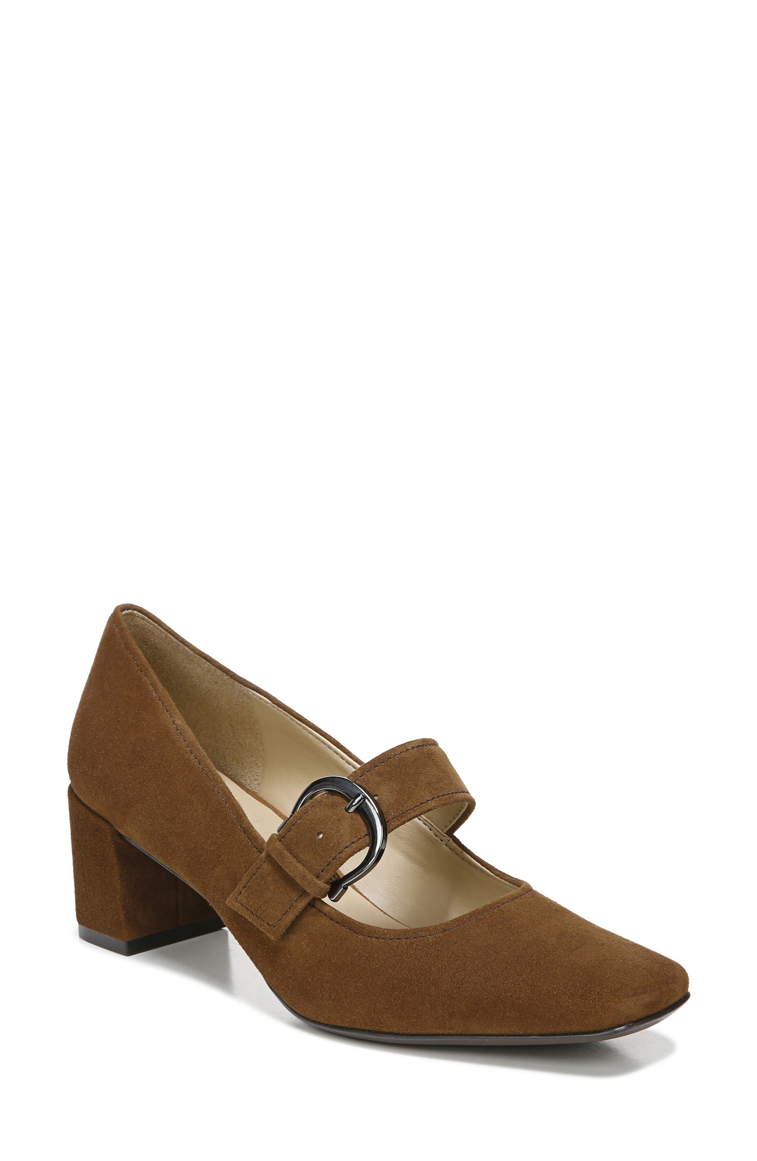 chestnut suede pumps