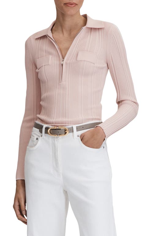 Reiss Clemmie Rib Half Zip Polo in Blush at Nordstrom, Size Small
