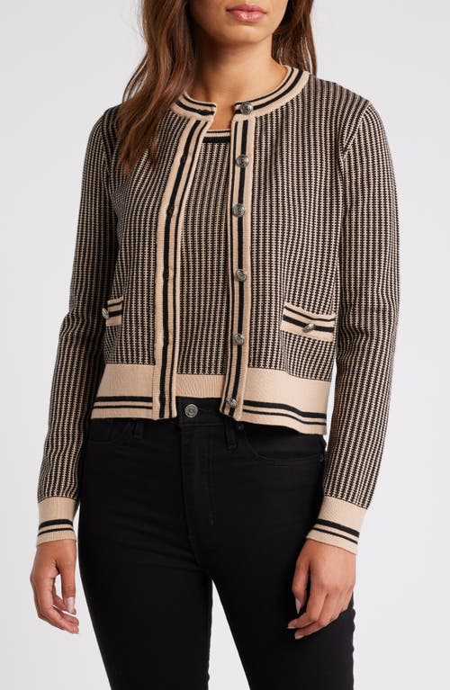 Shop Zoe And Claire Contrast Trim Cardigan In Taupe/black