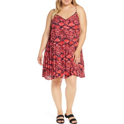 Plus Size Gibson X Hot Summer Nights Almost Ready Pleated Minidress, Red (Plus Size) (Nordstrom Exclusive)