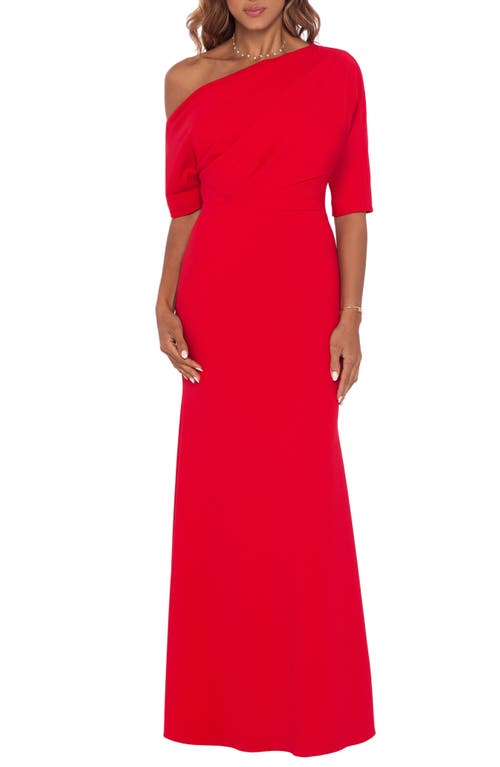 Betsy & Adam One-Shoulder Crepe Scuba Gown in Red