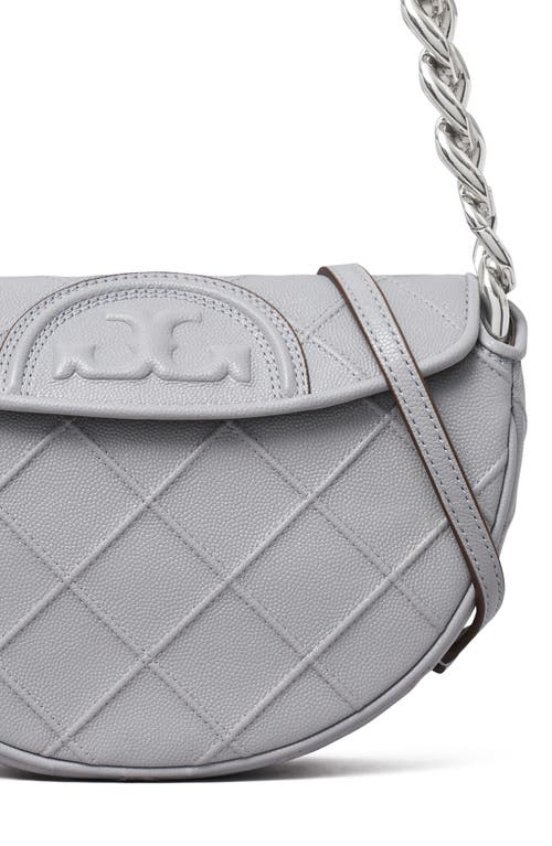 Tory Burch Mini Fleming Soft Caviar Leather Crescent Shoulder Bag In Slate