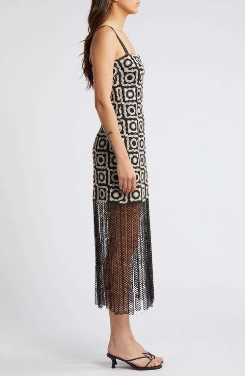 Shop Saylor Risette Crochet Fringe Hem Dress In Black/creme