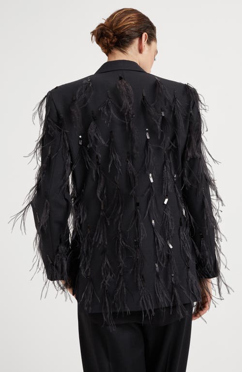 Shop Brunello Cucinelli Tropical Luxury Wool Blazer With Dazzling Feather Embroidery In Anthracite