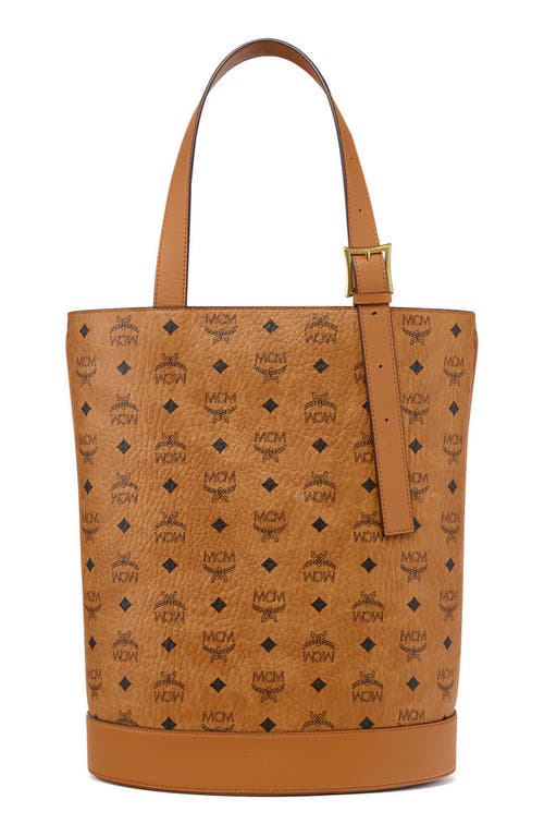 Shop Mcm Medium Aren Visetos Coated Canvas Tote In Cognac