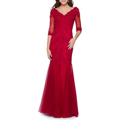 Marsoni Godet Lace & Chiffon Trumpet Gown, 4 (similar to 2) - Red