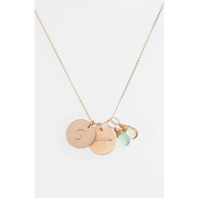 Nashelle Aqua Chalcedony, Lemon Quartz, Initial & Arrow 14K-Gold Fill Disc Necklace