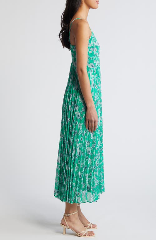 Shop Chelsea28 Floral Pleated Sundress In Green- Blue Stylized Floral