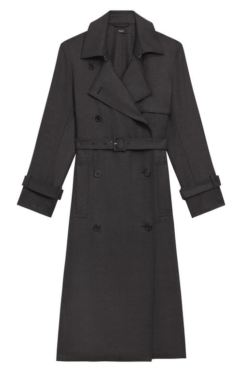 Shop Theory Double Breasted Tie Waist Trench Coat In Charcoal Melange - A08