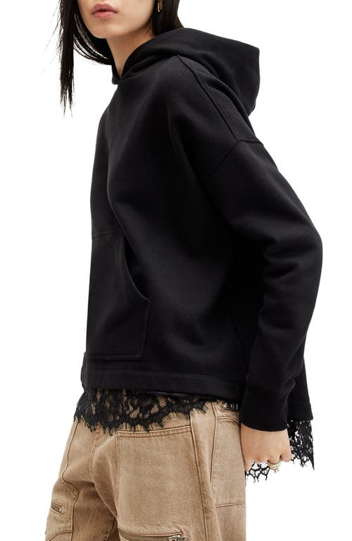 Shop Allsaints Lee Lace Edge Hoodie In Black