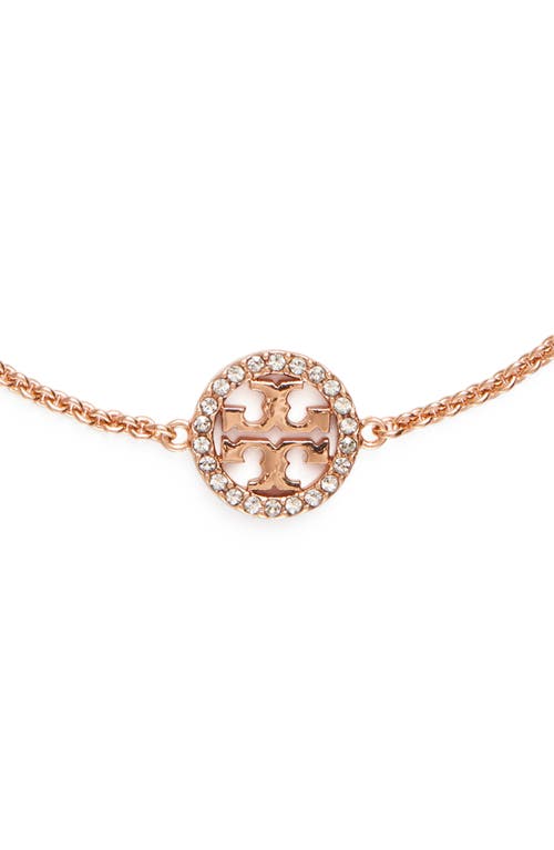 Shop Tory Burch Miller Pavé Charm Bracelet In Rose Gold/crystal