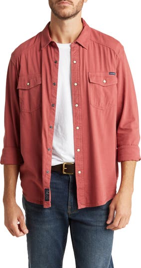 Lucky Brand Western Shirt Mens Medium Red Plaid Cotton Linen Blend Casual  Preppy