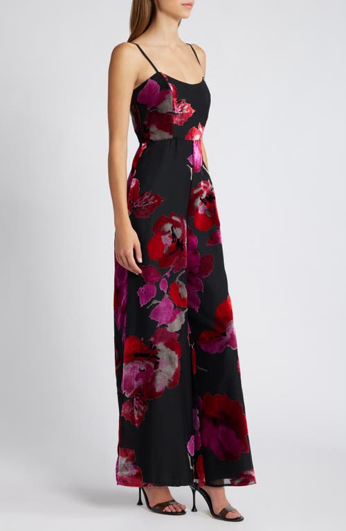 HUTCH HUTCH SONNIE FLORAL VELVET BURNOUT STRAPLESS JUMPSUIT 