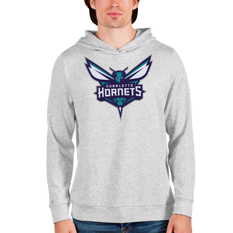 Antigua Heathered Gray Charlotte Hornets Logo Absolute Pullover Hoodie In Heather Gray