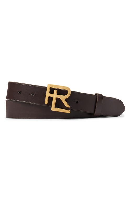 Monogram Buckle Leather Belt in English Brown