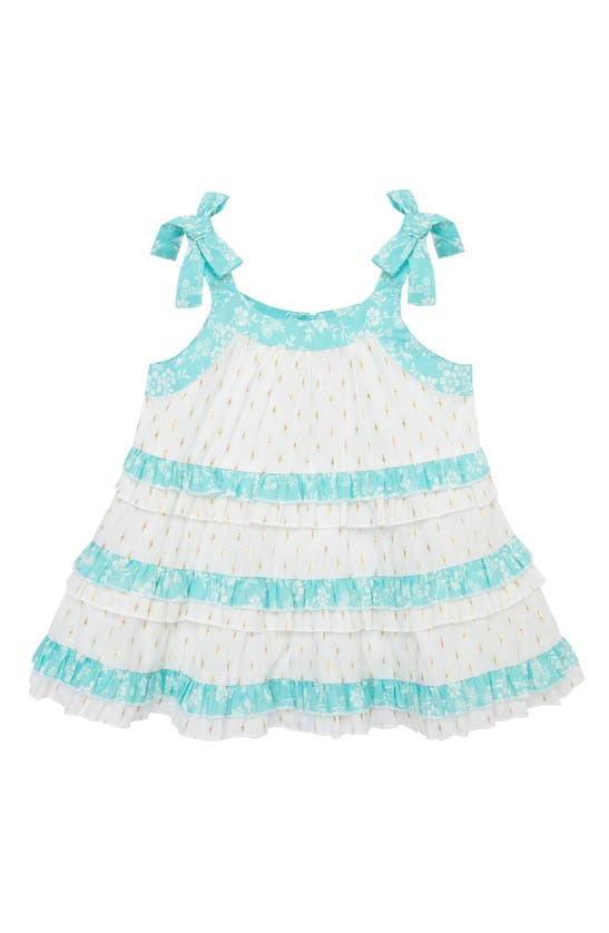 Peek Essentials Babies' Metallic Floral Ruffle Tiered Dress In White