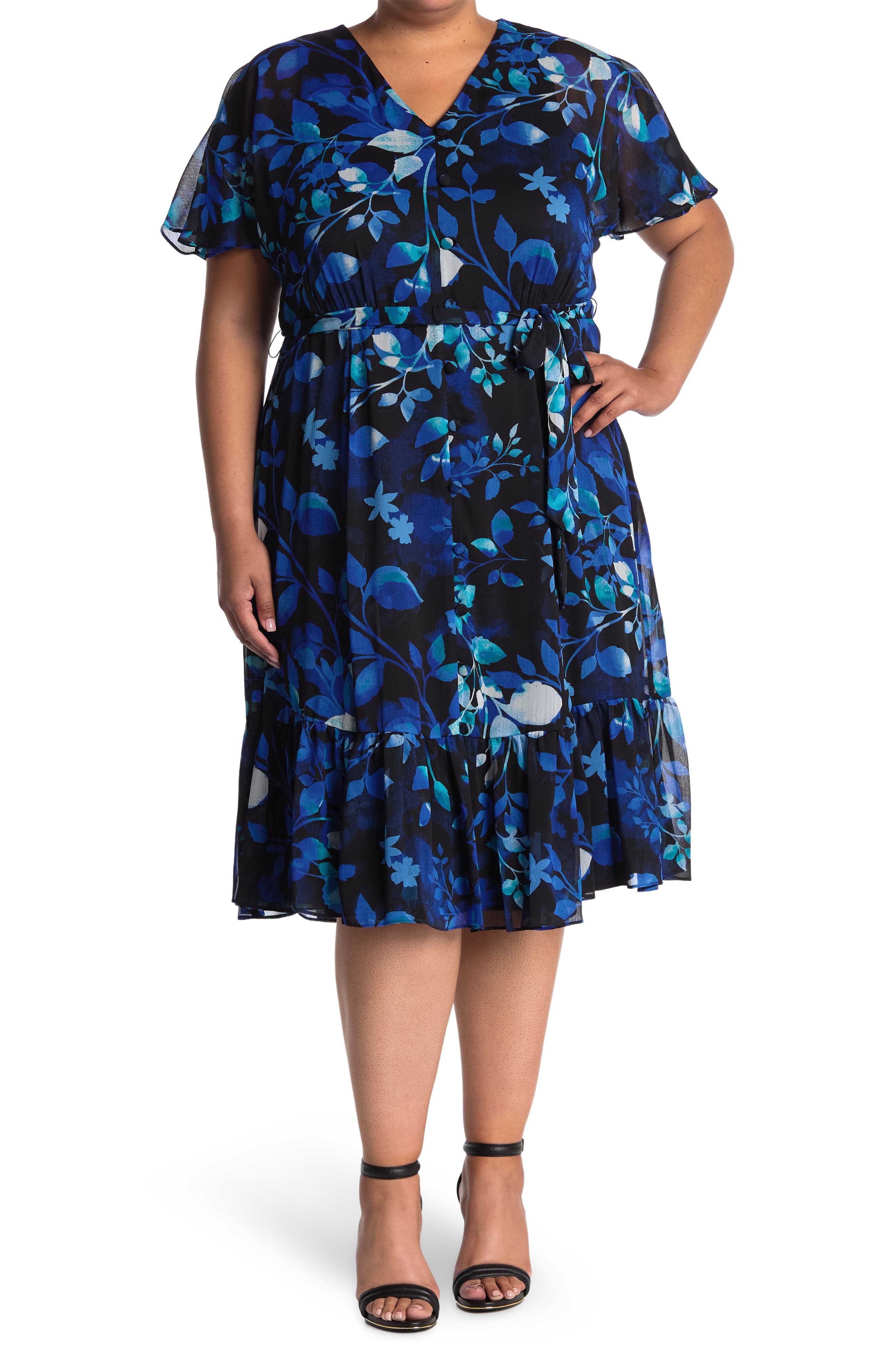 floral flutter midi dress