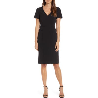 Petite Harper Rose Short Sleeve V-Neck Sheath Dress, Black