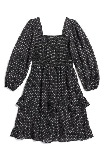 Shop Walking On Sunshine Kids' Long Sleeve Tiered Dress In Black