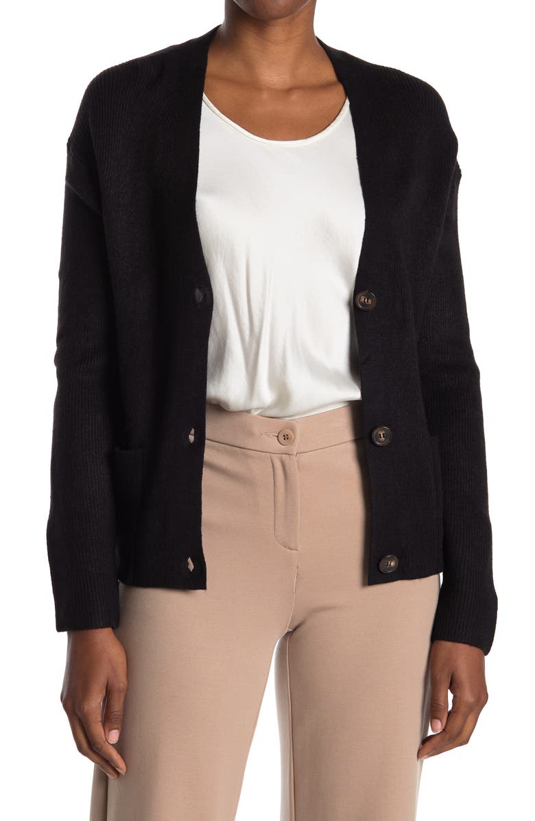 FRENCH CONNECTION Babysoft Tomasa Colorblock Cardigan, Main, color, BLACK