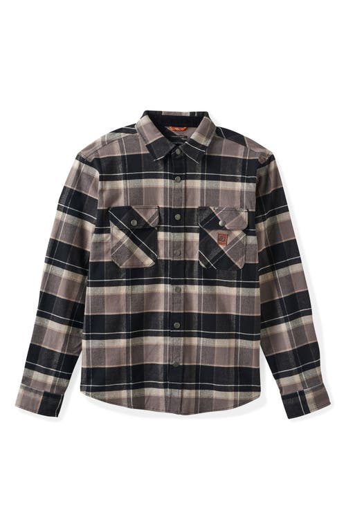 Brixton Builder's Bowery Standard Fit Plaid Flannel Water Repellent Snap-up Shirt In Black/charcoal/beige