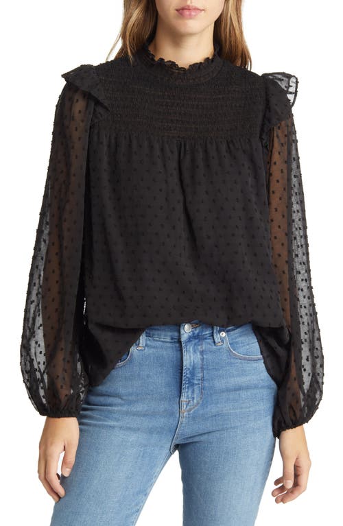 NIKKI LUND Yannis Smocked Clip Dot Blouse Black at Nordstrom,