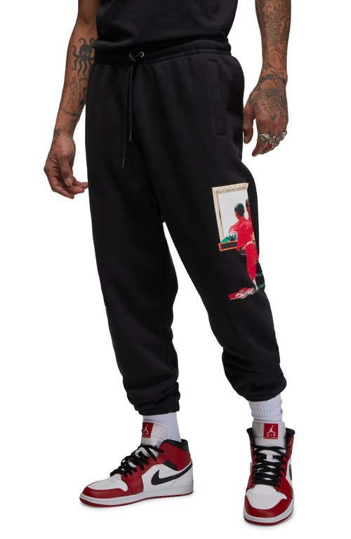 Jordan x Jacob Rochester Graphic Fleece Pants in Black/Sail/University Red