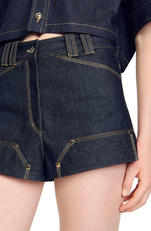 Shop Sandro Raw Denim Shorts In Deep Blu