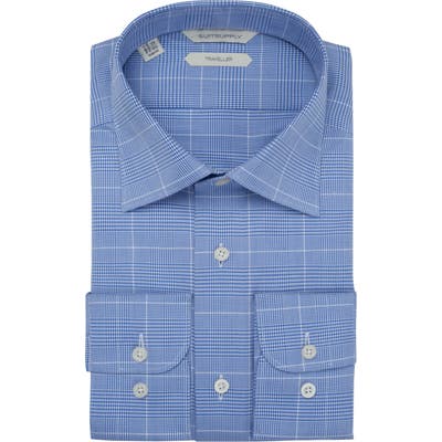 Suitsupply Slim Fit Plaid Traveler Dress Shirt, Blue